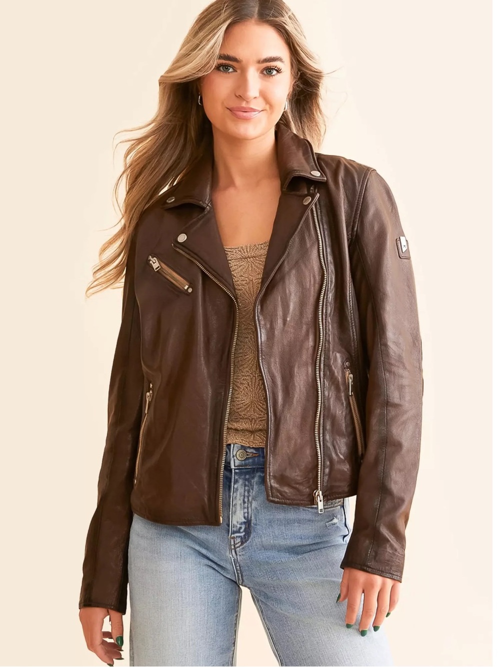 Mauritius Dark Brown Leather Moto Jacket Women’s